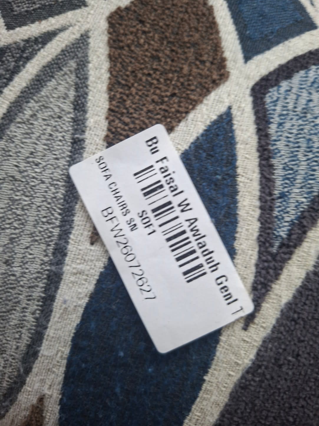 Bufaisal barcode label BFW26797627 for used fabric accent armchair Sofa Chairs SN