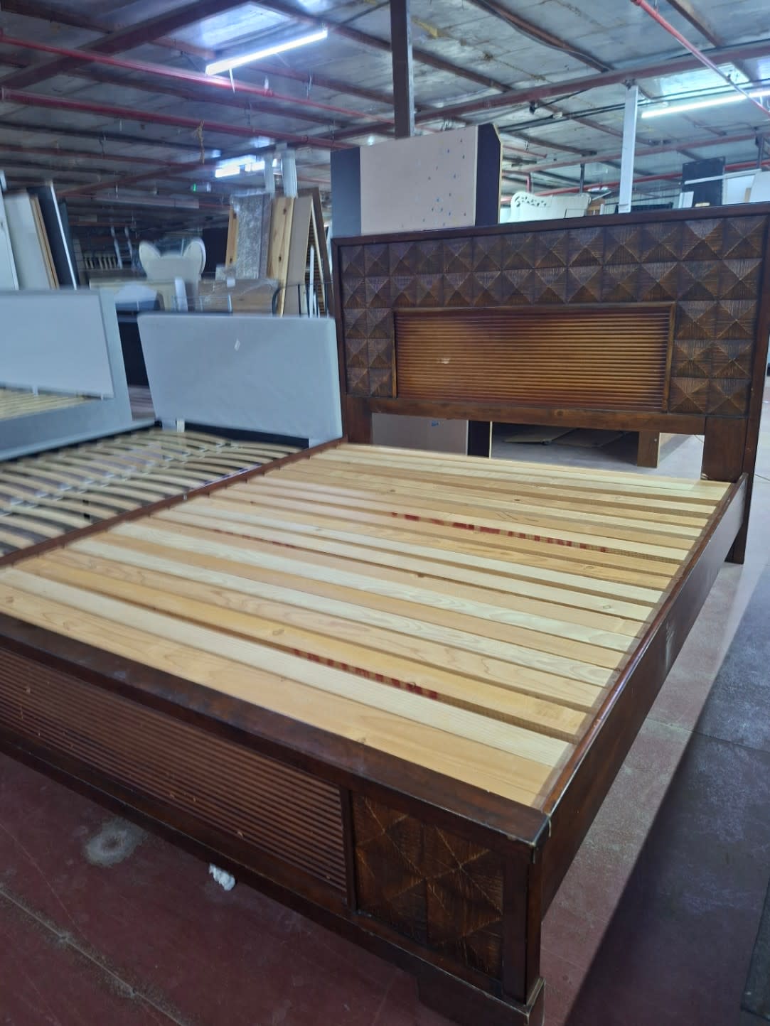 King Bed Frame with Carved Headboard