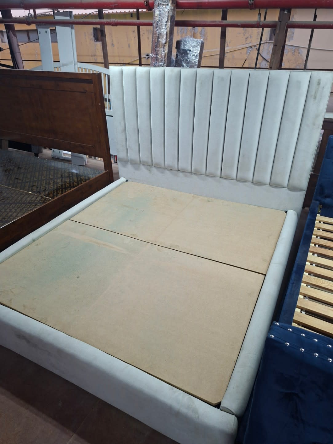 Upholstered Bed Frame with Channel-Tufted Headboard 2