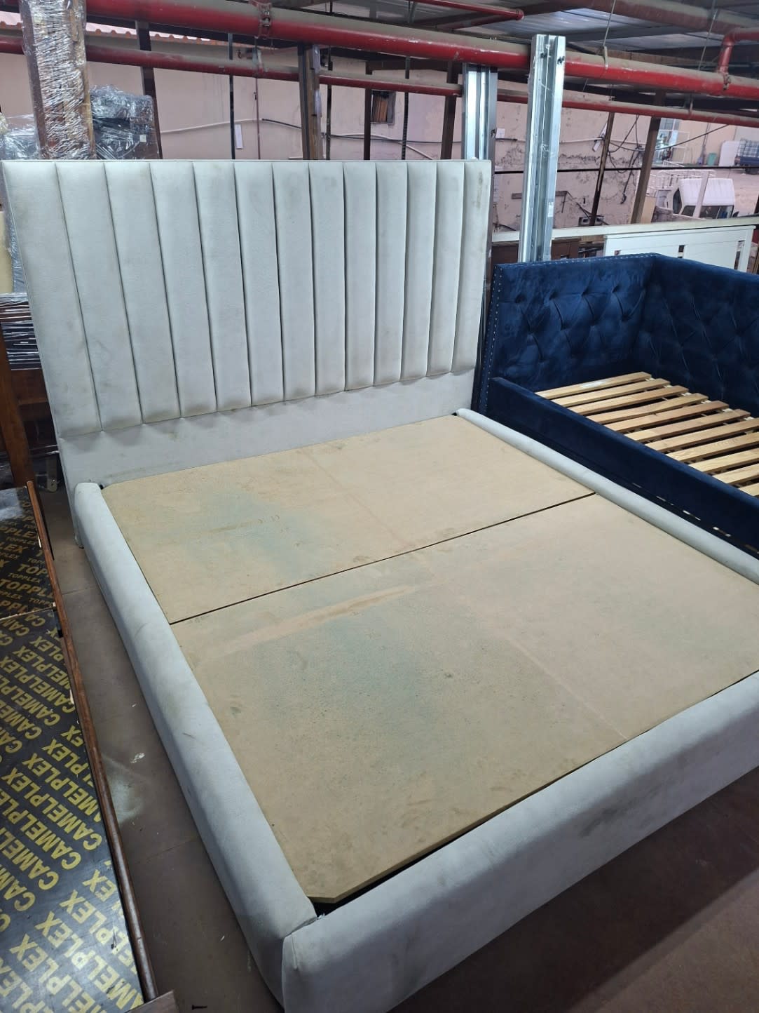 Upholstered Bed Frame with Channel-Tufted Headboard 3