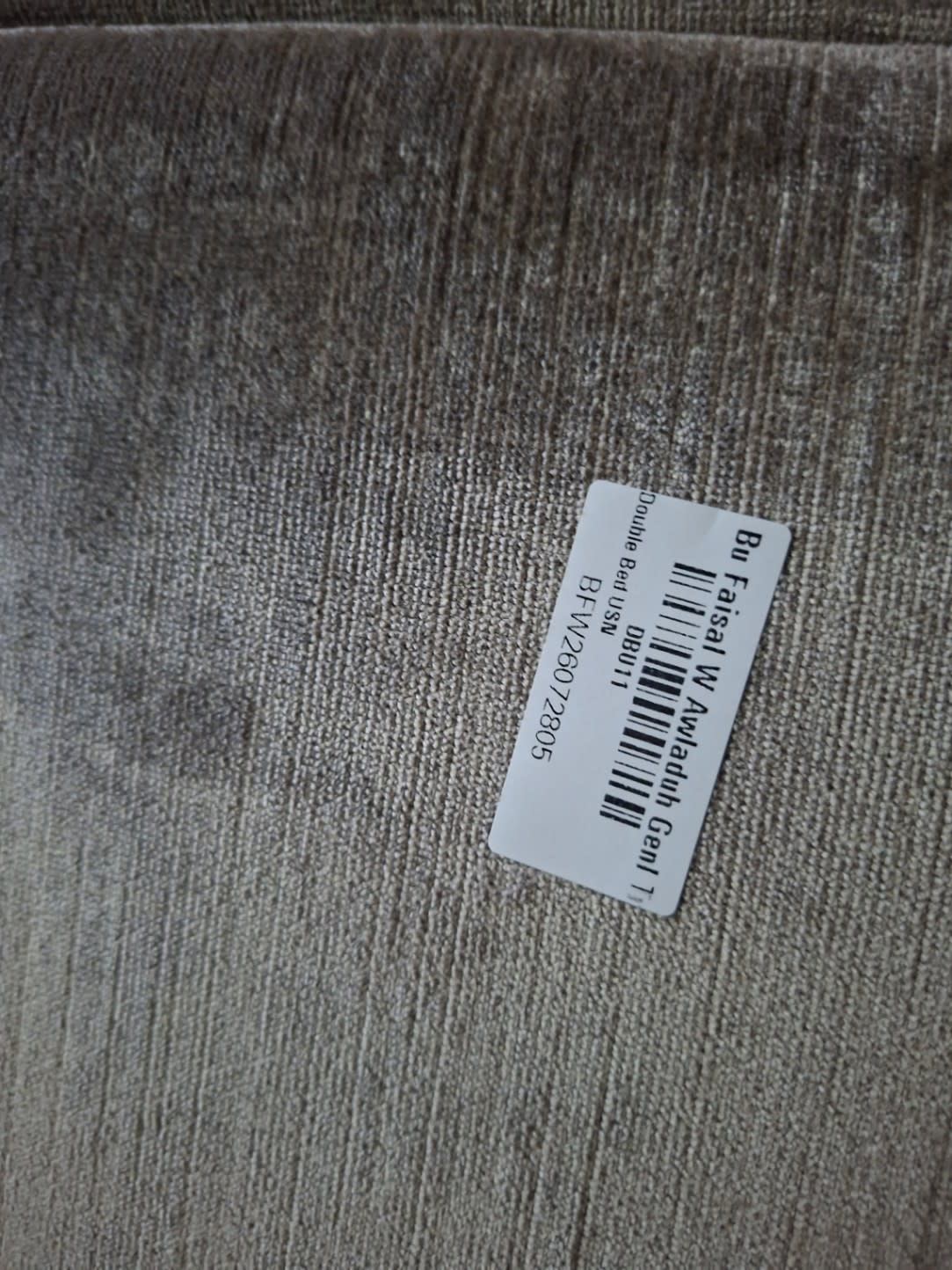 Bufaisal barcode label BFW26072805 for used double bed frame