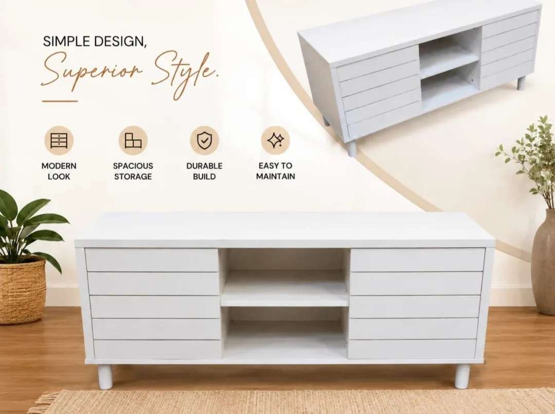 Bufaisal barcode label for new white TV stand — label unreadable, admin review required