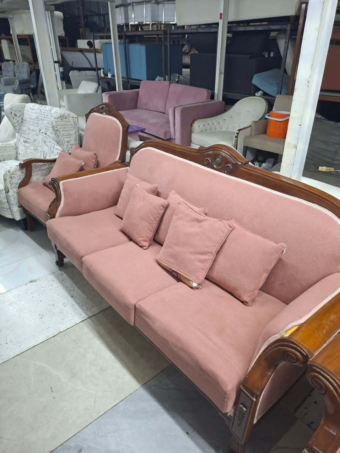 Classic Wood-Frame Sofa Set
