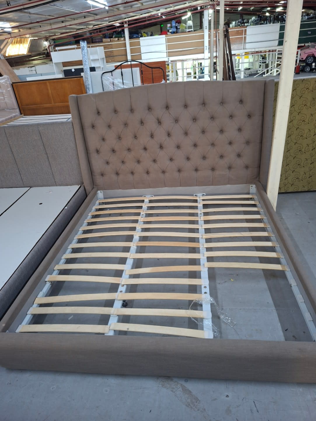 Upholstered Wingback Bed Frame with Tufted Headboard