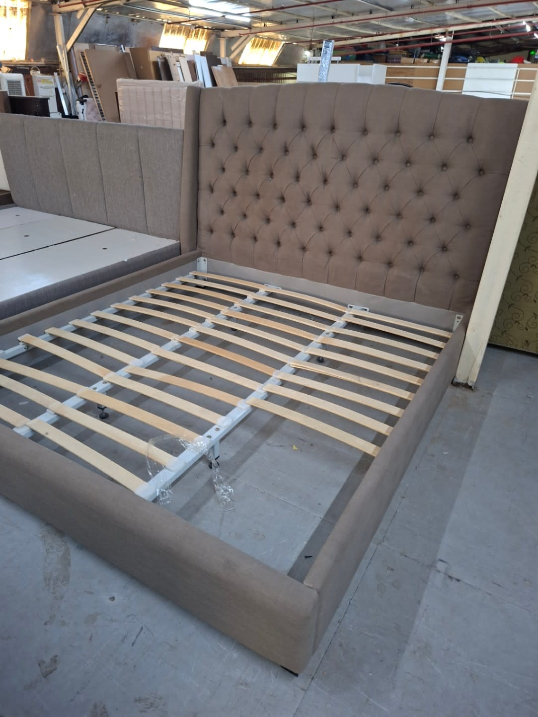 Upholstered Wingback Bed Frame with Tufted Headboard 2