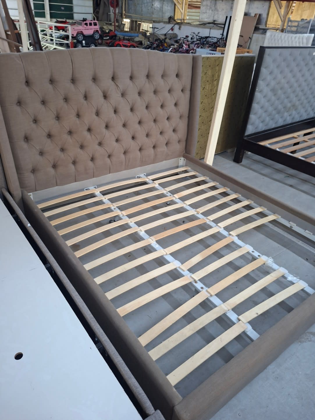 Upholstered Wingback Bed Frame with Tufted Headboard 3