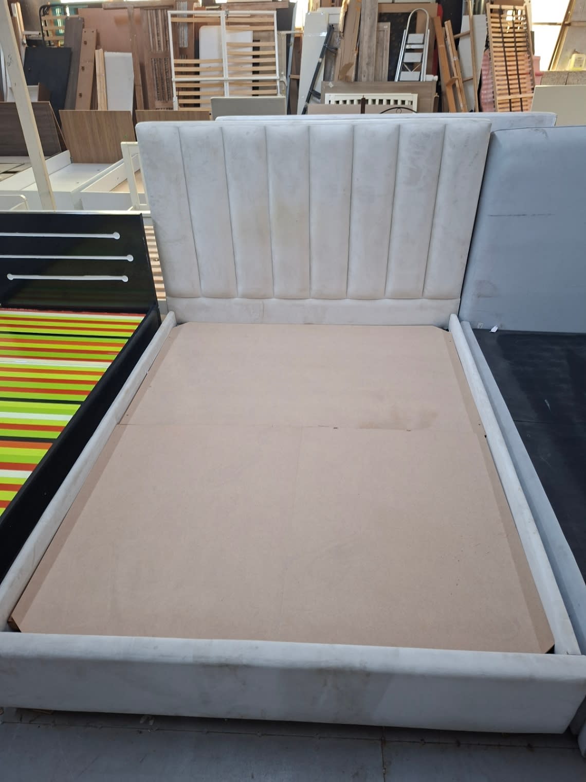 Upholstered Bed Frame with Channel-Tufted Headboard