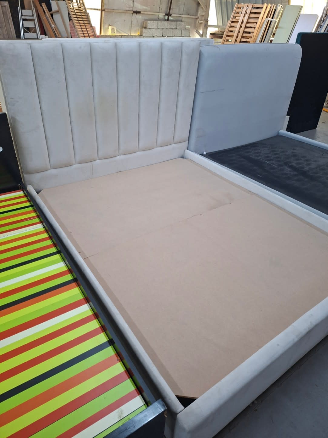 Upholstered Bed Frame with Channel-Tufted Headboard 2