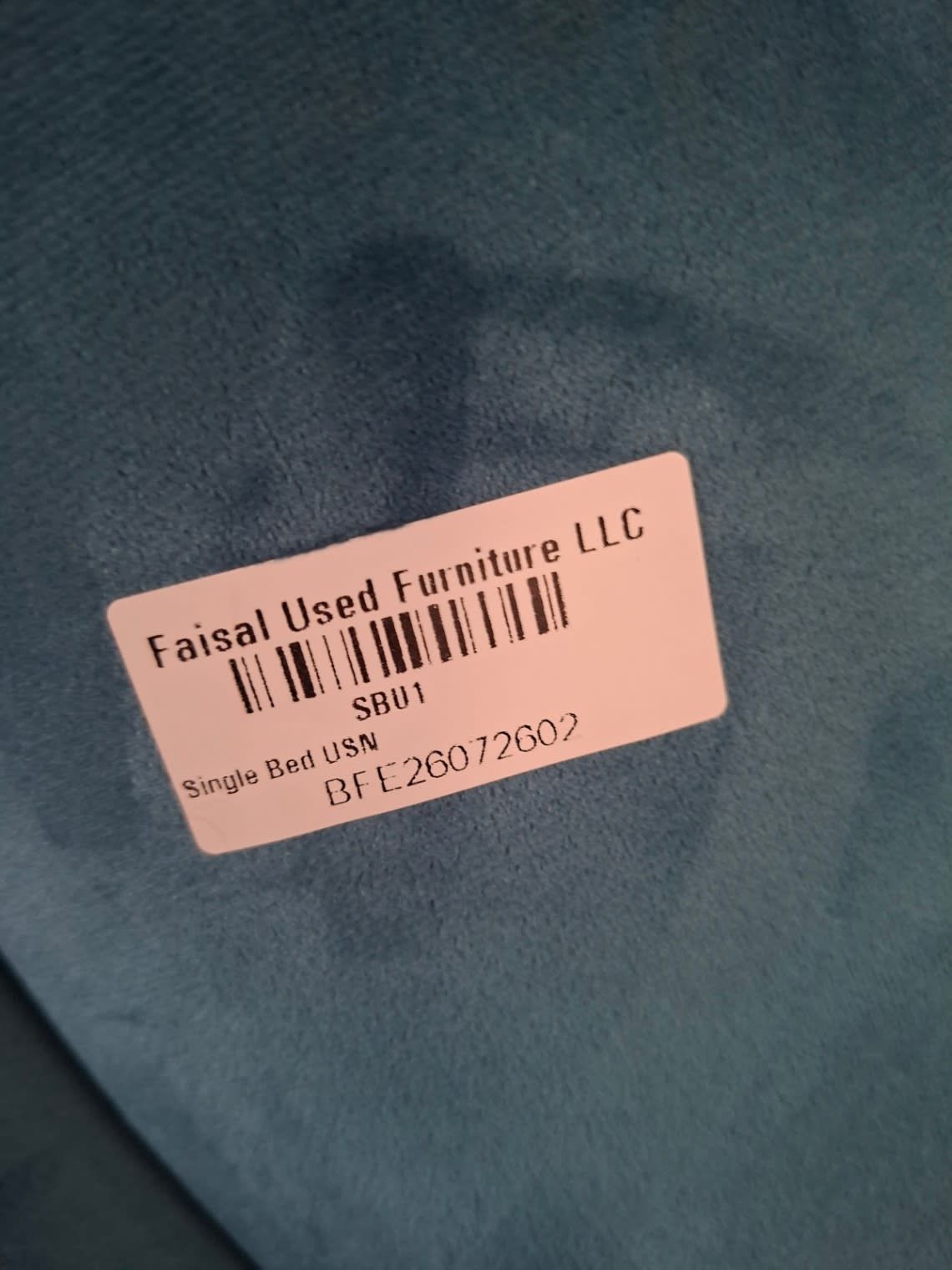 Bufaisal barcode label BFE26072602 for used single bed frame