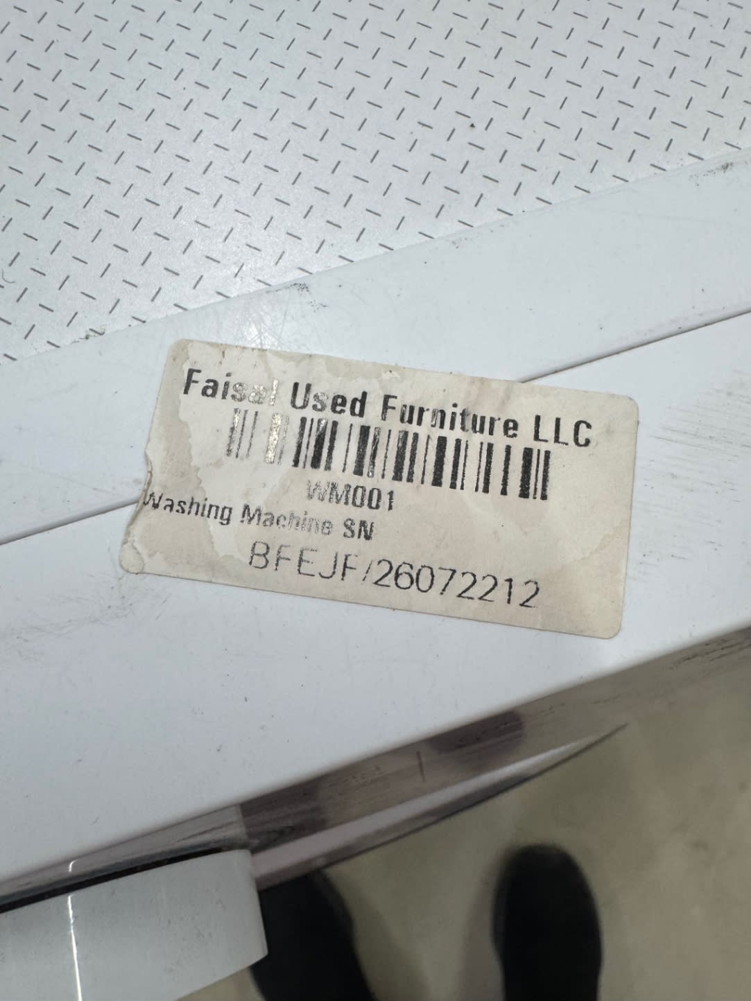 Bufaisal barcode label BFEJF26072212 for used Midea 6kg front-load washing machine
