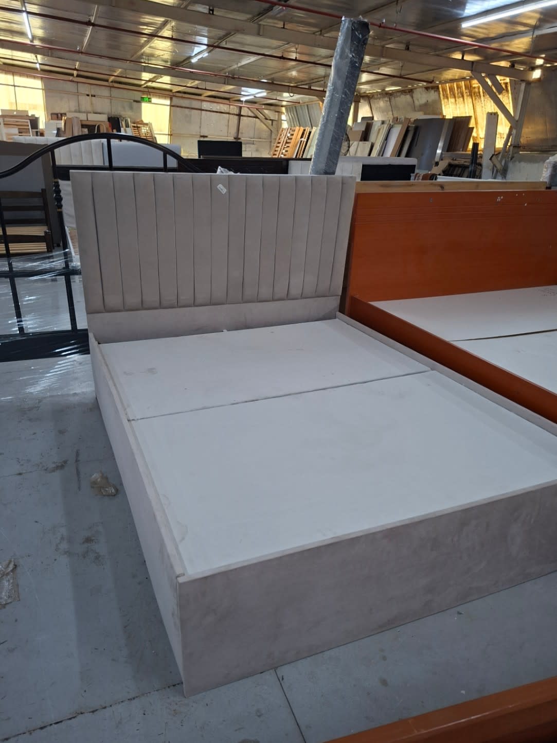 Double Bed Frame with Upholstered Headboard