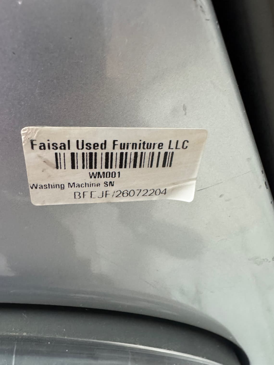 Bufaisal barcode label BFEJF26072204 for used Samsung 8kg front-load washing machine