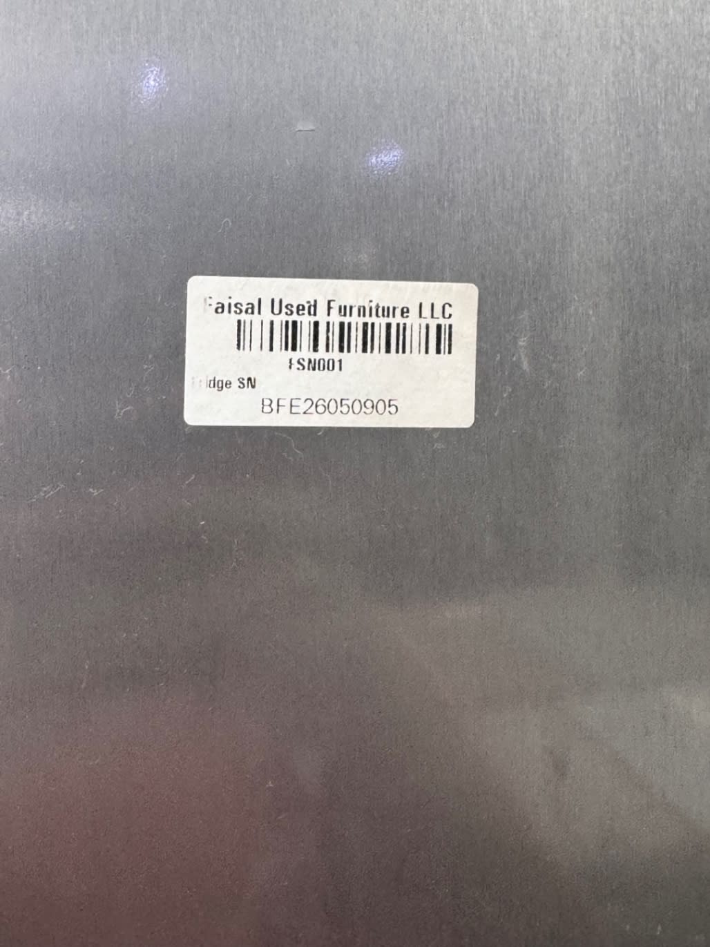 Bufaisal barcode label BFE26050905 for used Hoover top-mount refrigerator