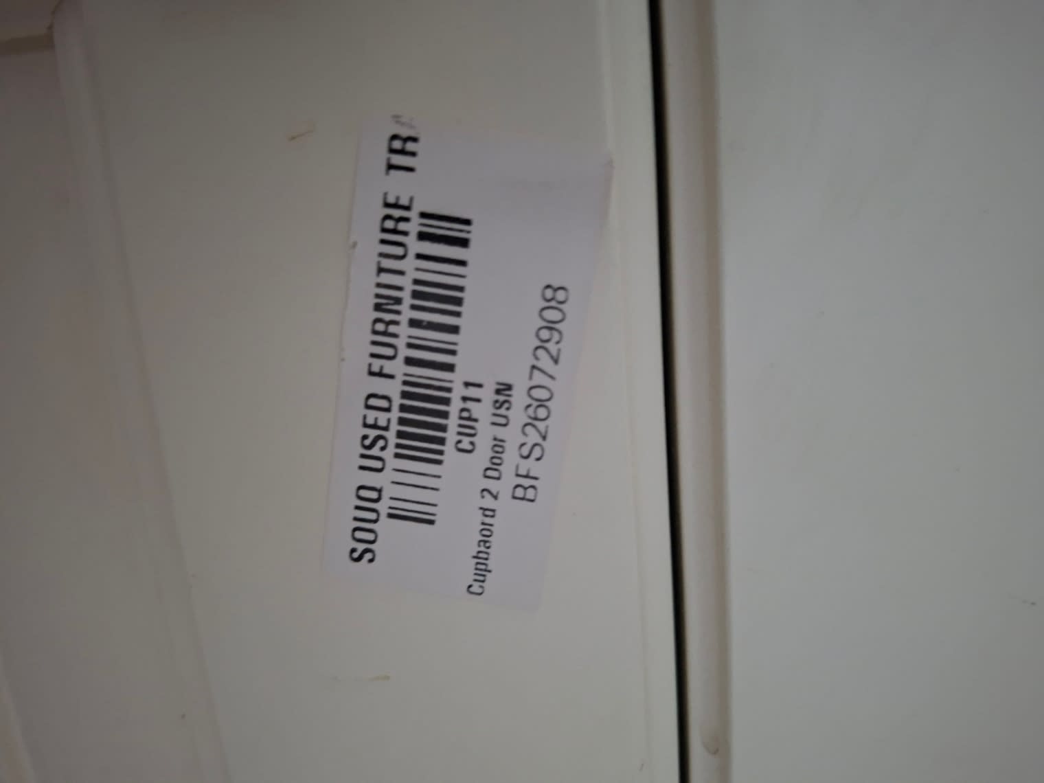 Bufaisal barcode label BFS26072908 for used 2-door white display cupboard