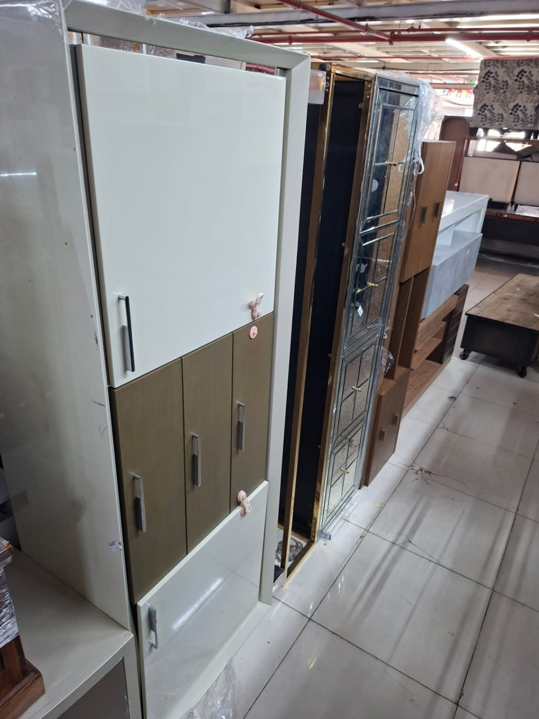 Tall Storage Cabinet with Doors and Open Shelves