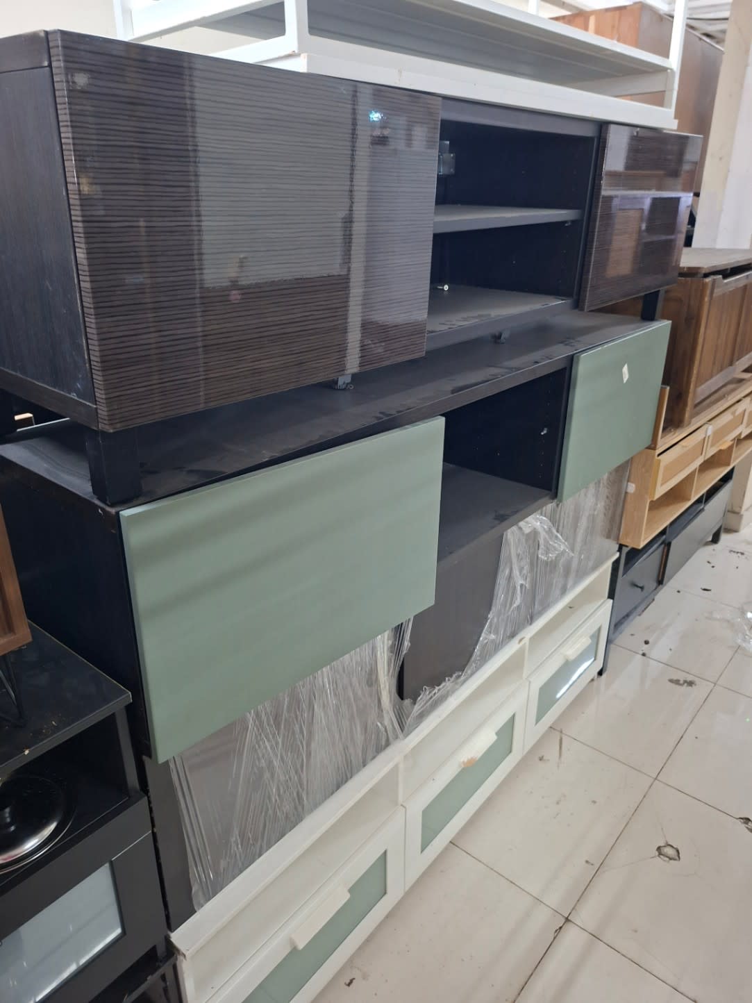 TV Stand with Cabinet and Open Shelves