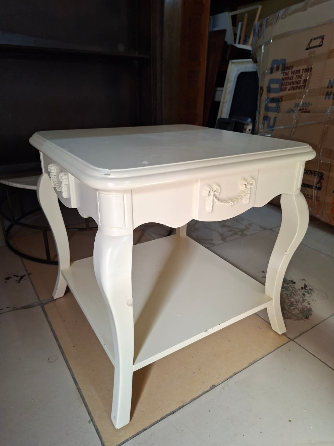 French-Style Side Table with Lower Shelf