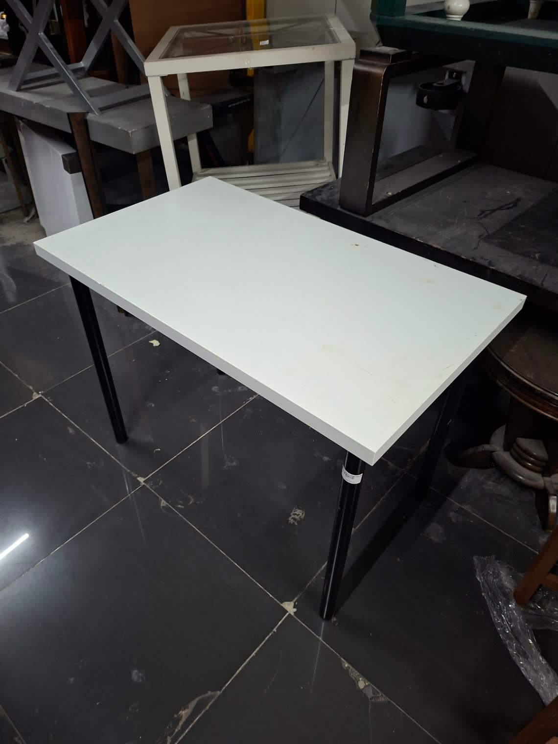Rectangular Table White Top Black Legs 2