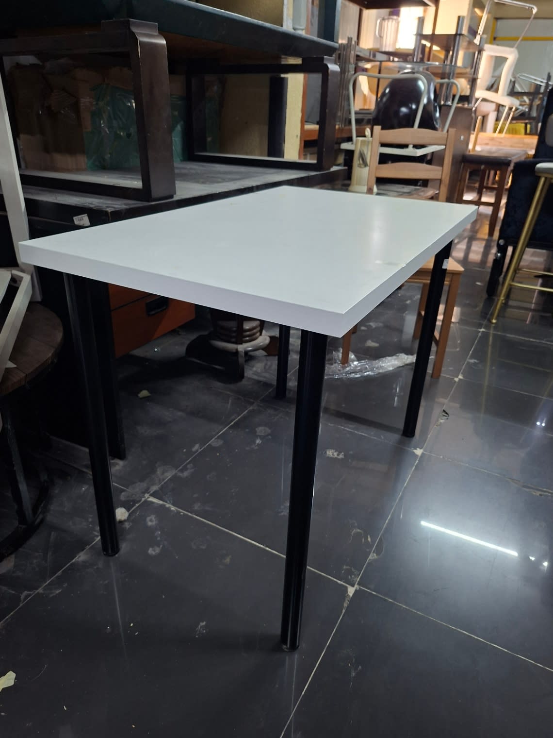 Rectangular Table White Top Black Legs 3