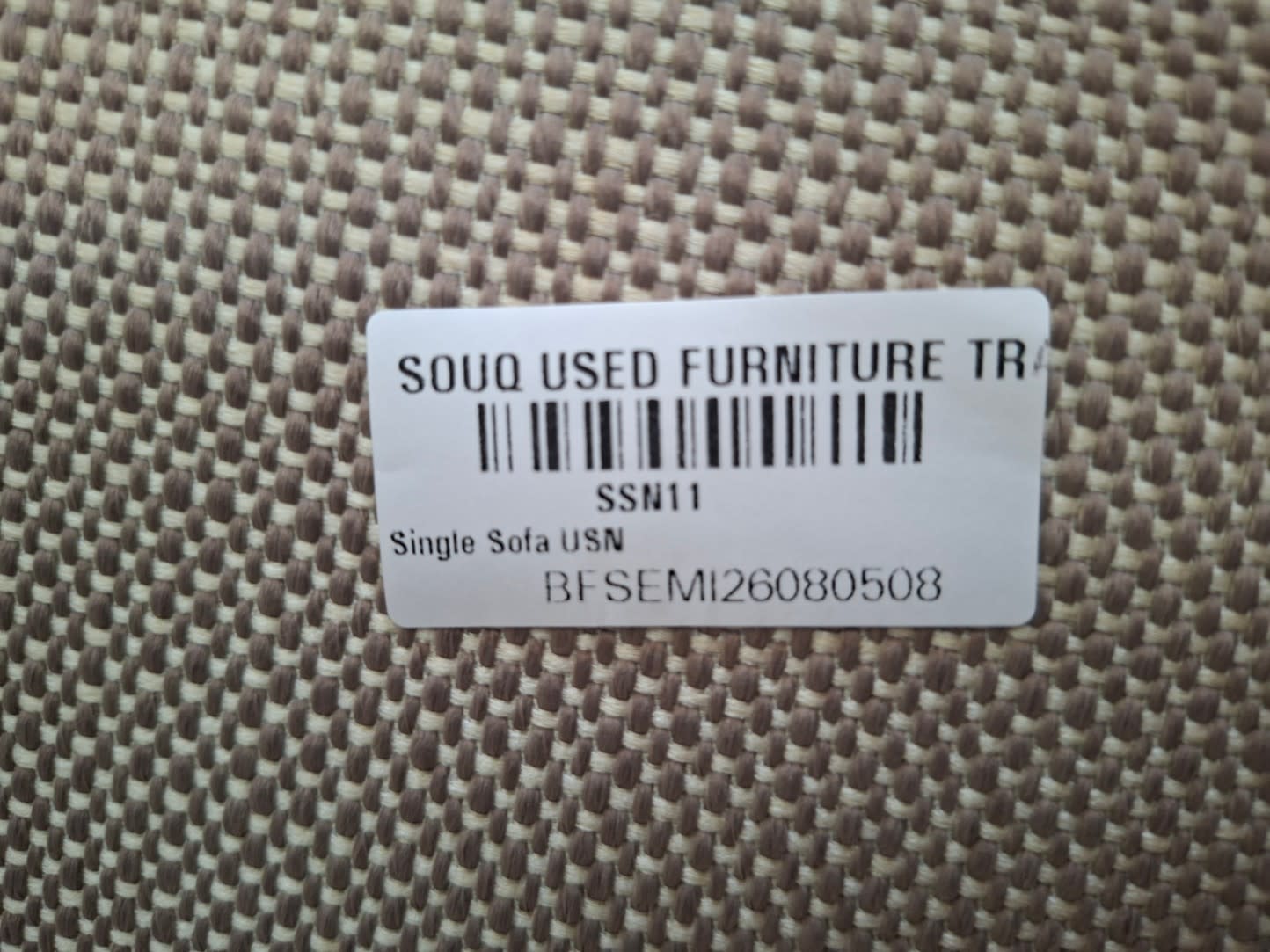 Bufaisal barcode label BFSEMI26080508 for used 3-seater beige sofa Single Sofa USN