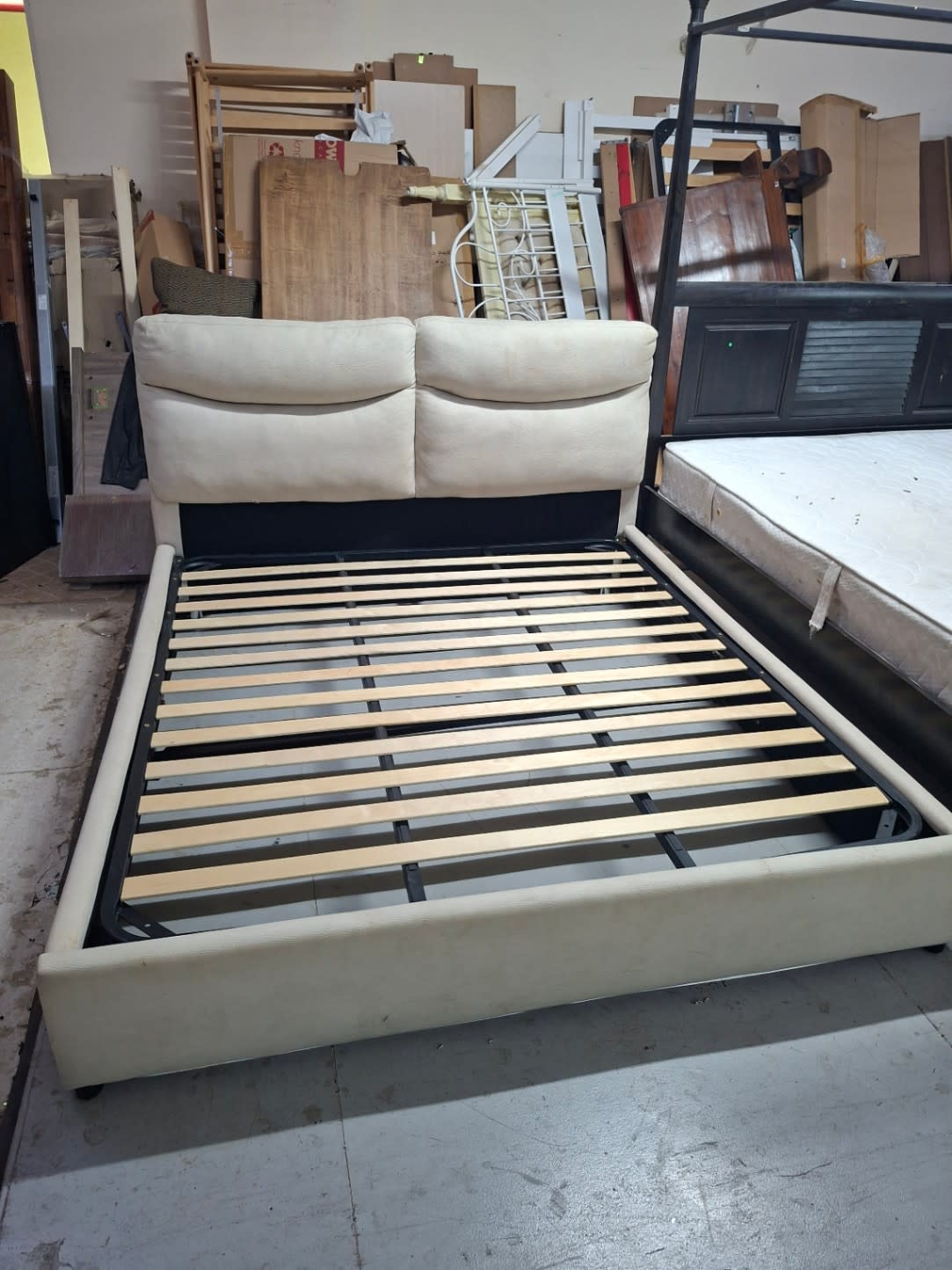 Upholstered King Bed Frame with Cushioned Headboard
