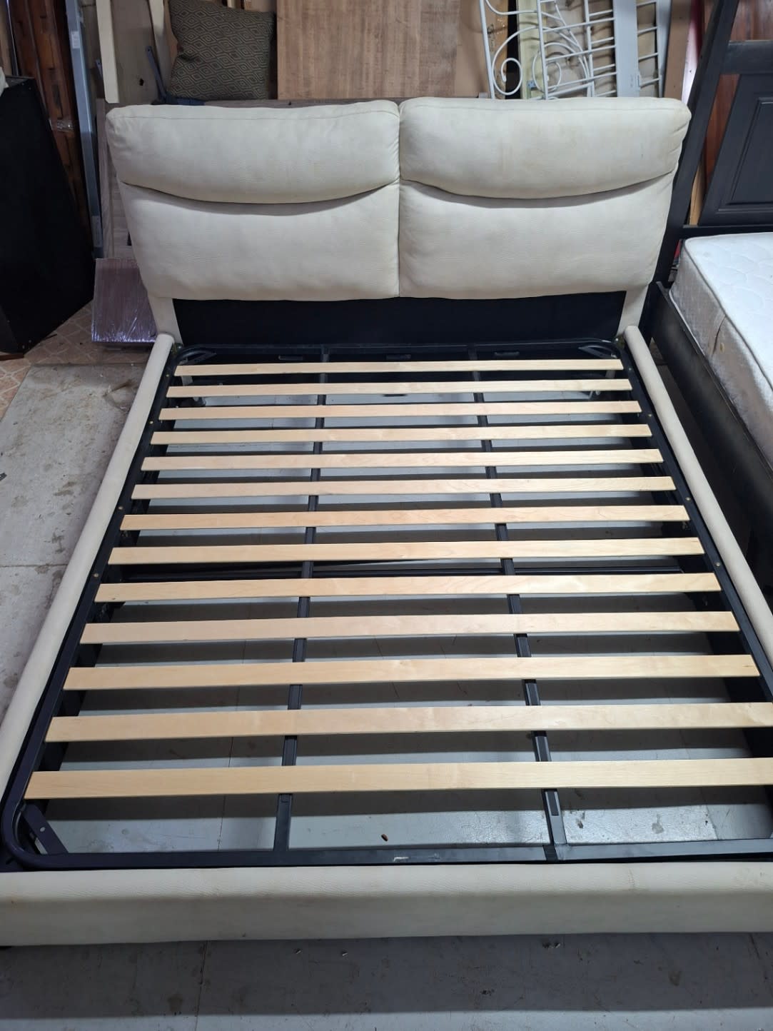 Upholstered King Bed Frame with Cushioned Headboard 3