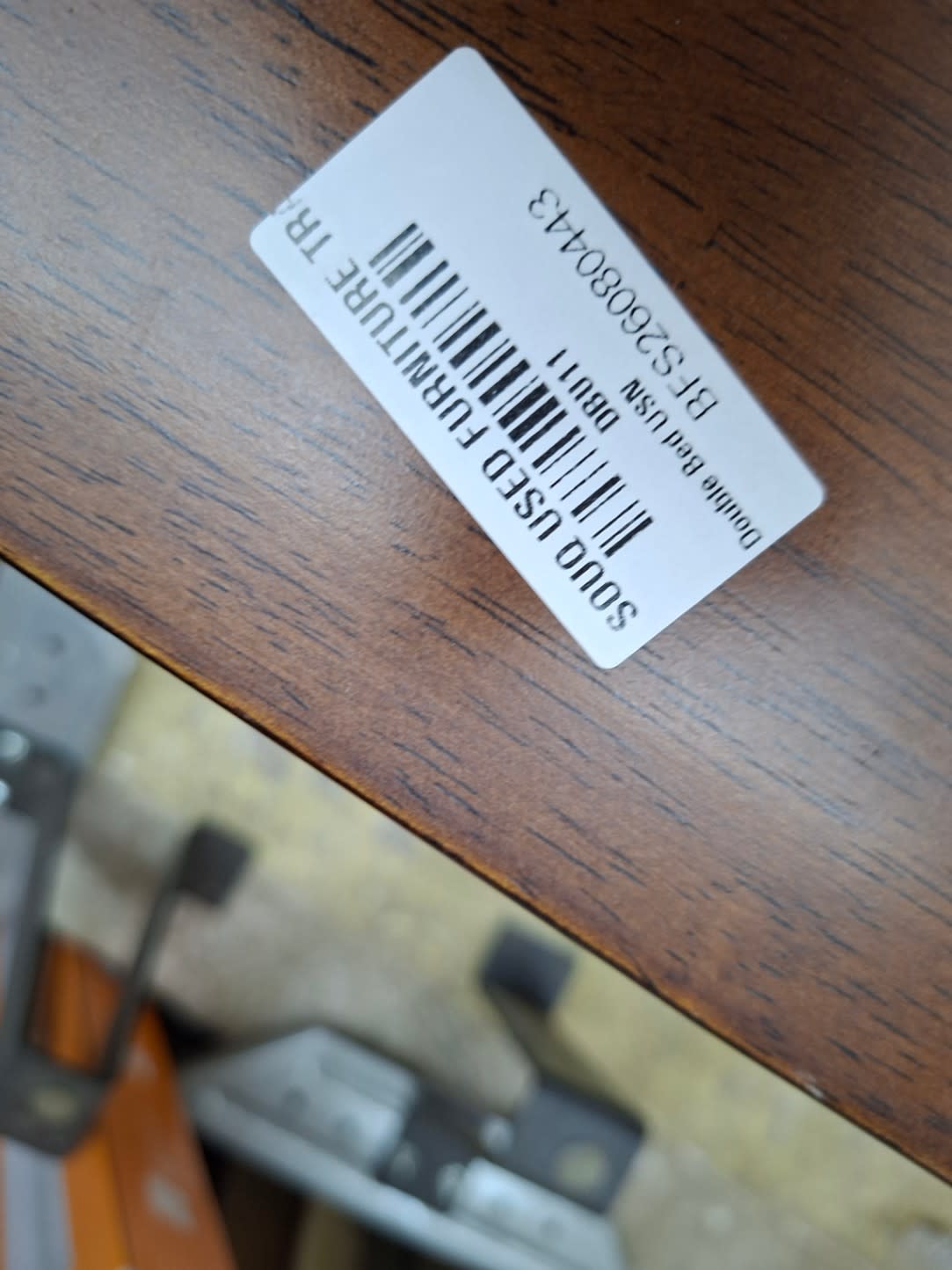 Bufaisal barcode label BFS26080443 for used double bed frame