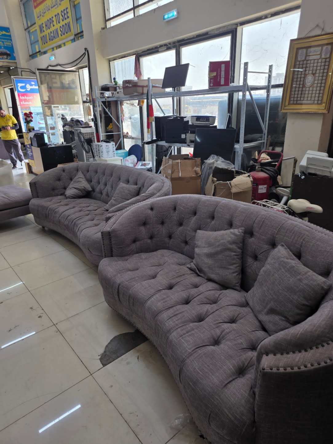Curved Tufted Sofa Set Grey 3