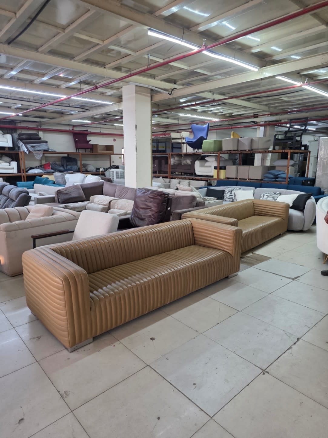 3-Seater Sofa with 2-Seater Sofa Set Tan Ribbed Faux Leather