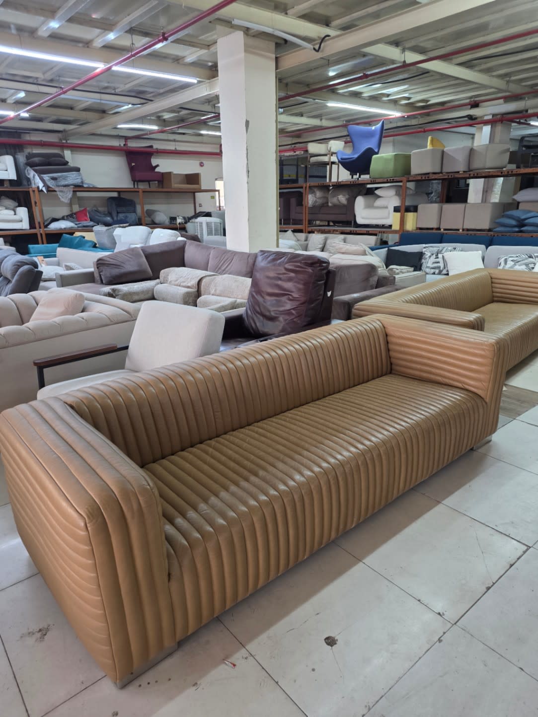 3-Seater Sofa with 2-Seater Sofa Set Tan Ribbed Faux Leather 2