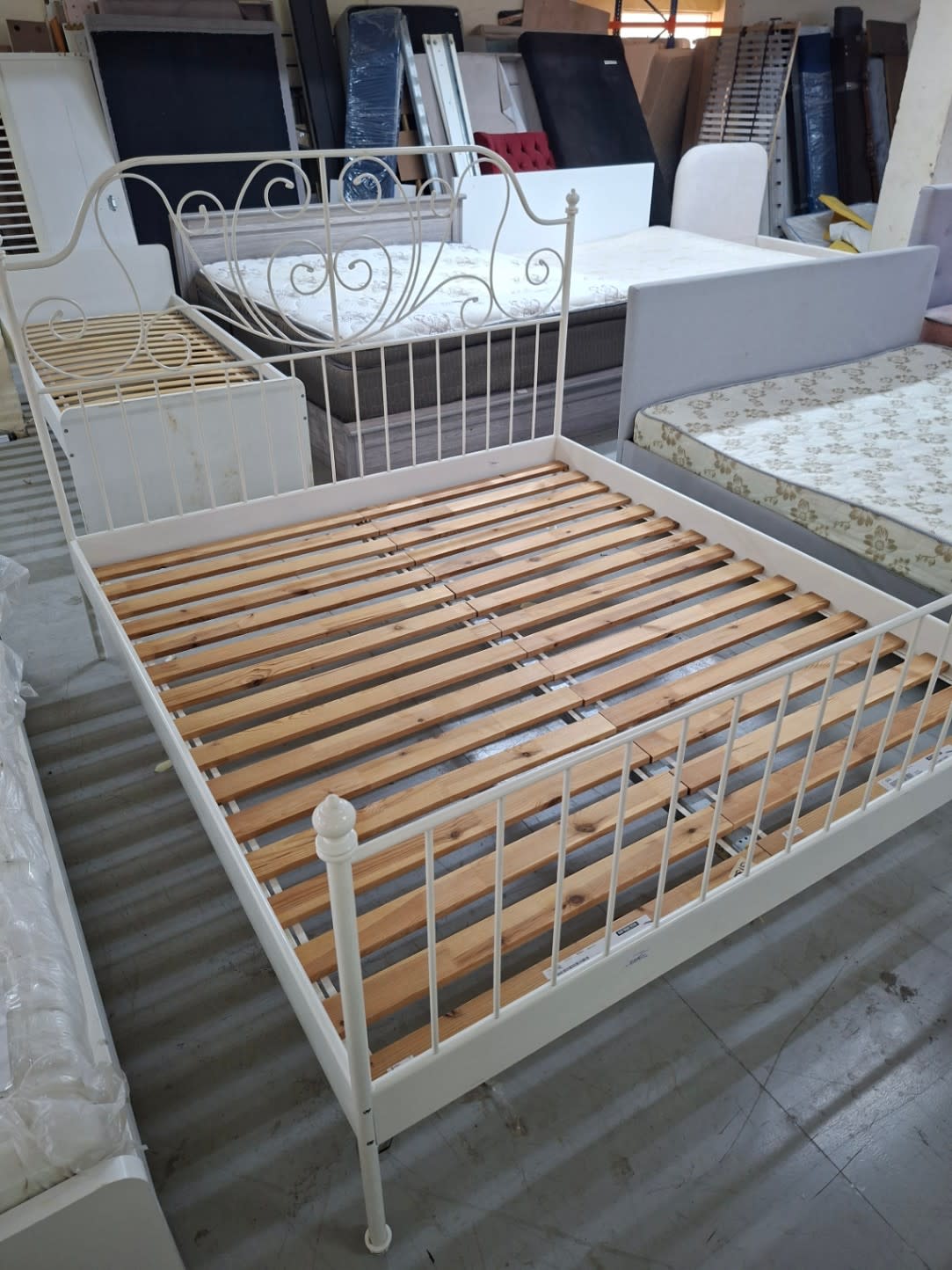 Queen size metal Bed Frame with Scroll Headboard 2