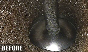 Intake valve before the BG service, with carbon deposits