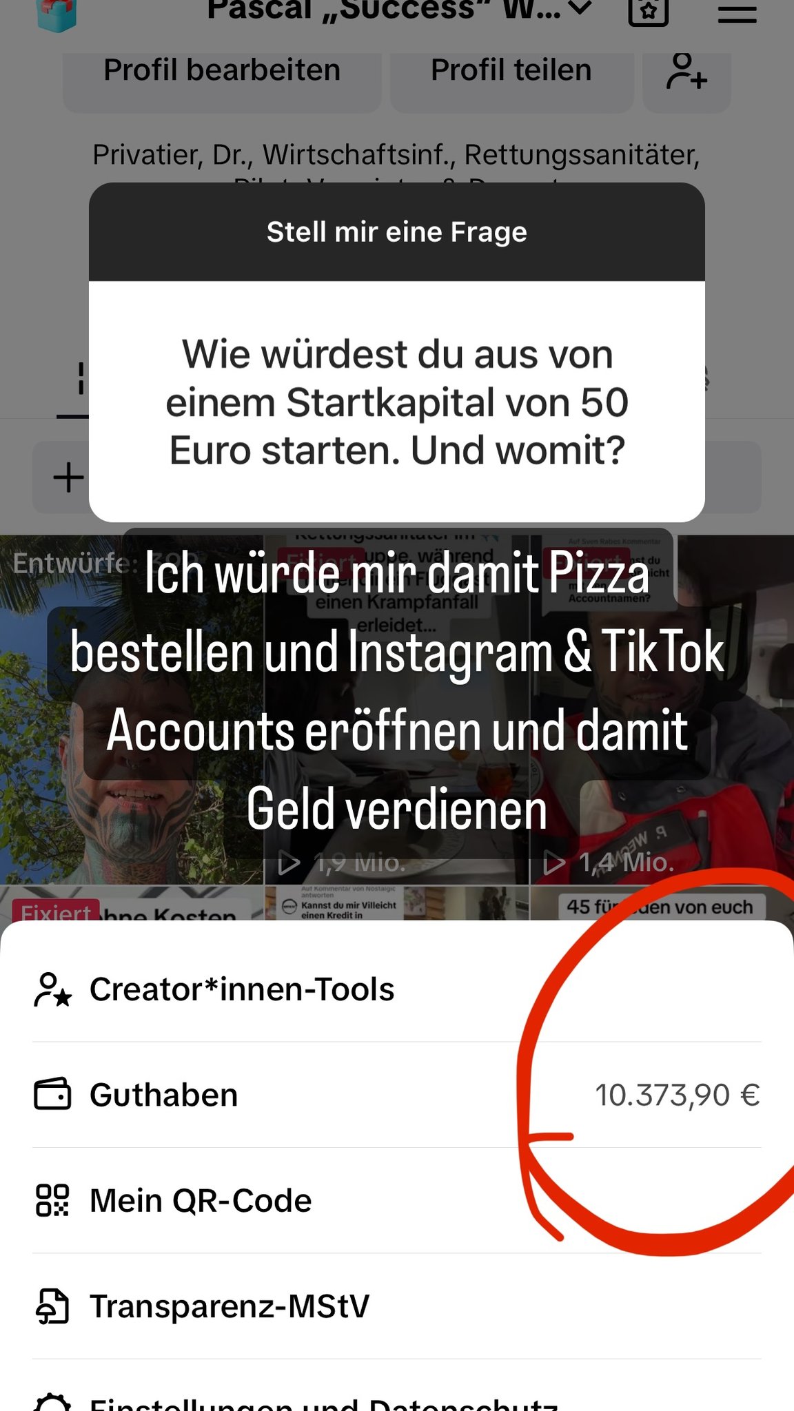 Pascal Wegner Story auf Instagram