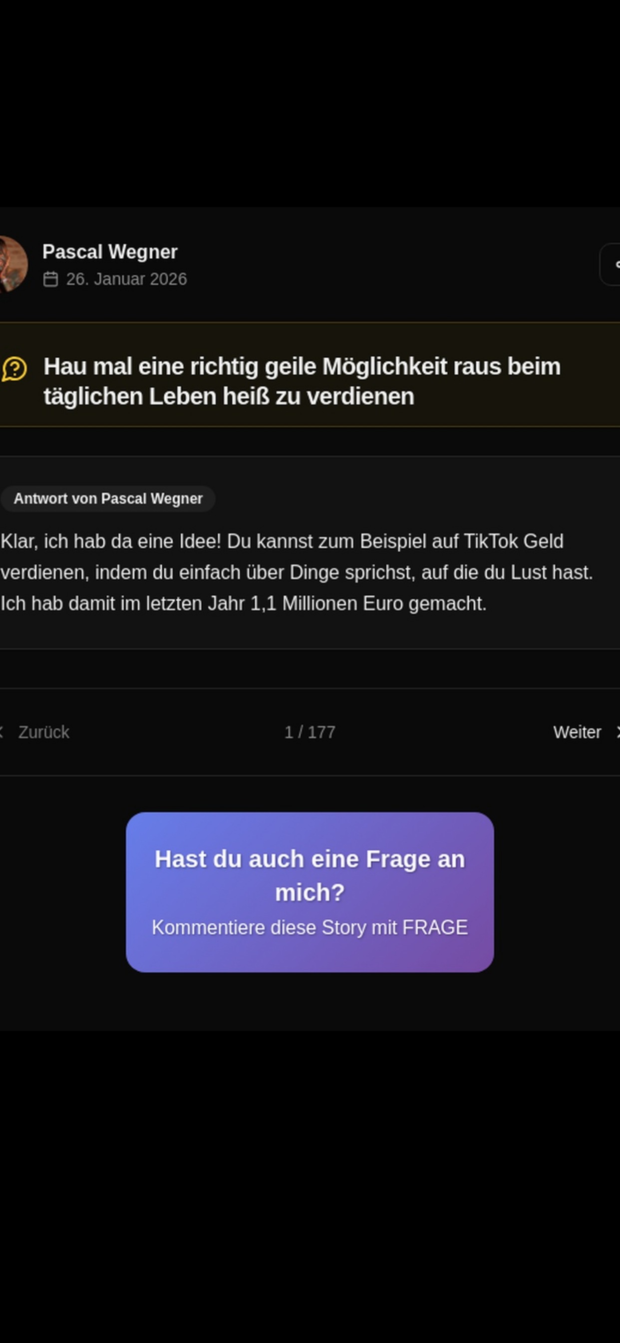 Pascal Wegner Story auf Instagram