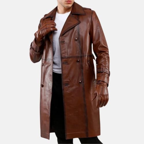 Brown Leather Trench Coat