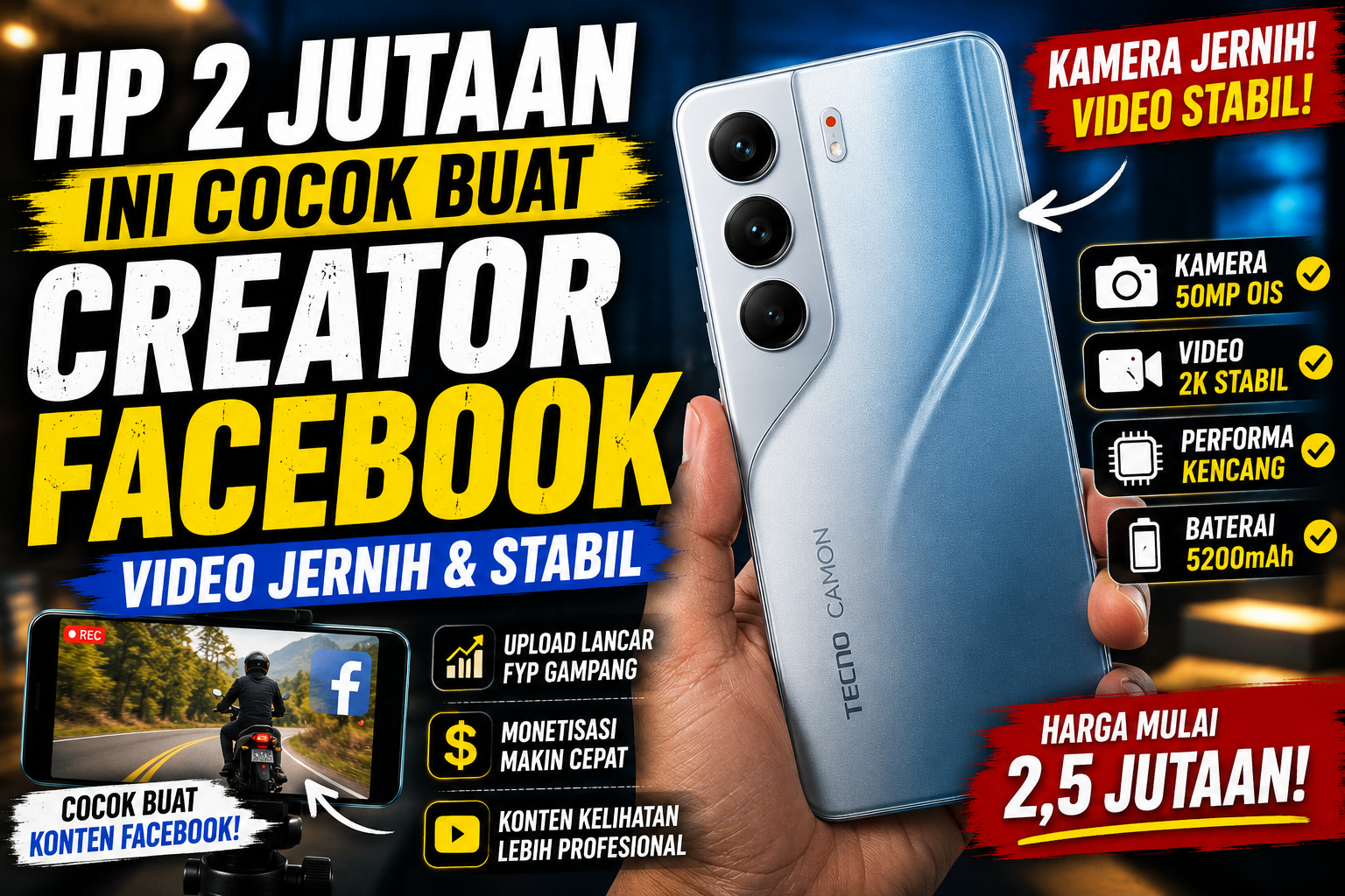 HP 2 Jutaan Ini Cocok Buat Creator Facebook, Video Jernih dan Stabil