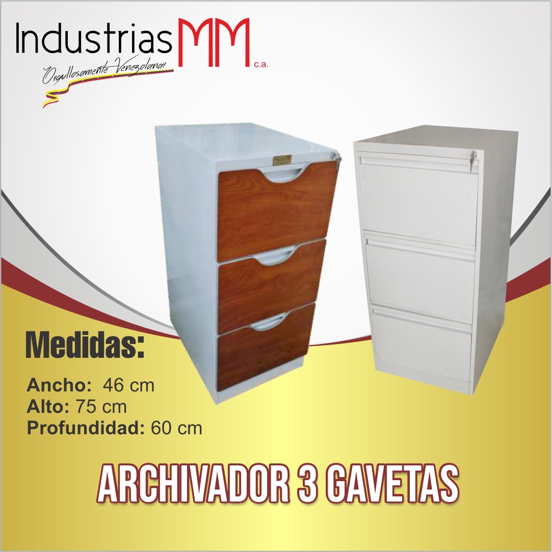 Archivador 3 gavetas frente en fórmica