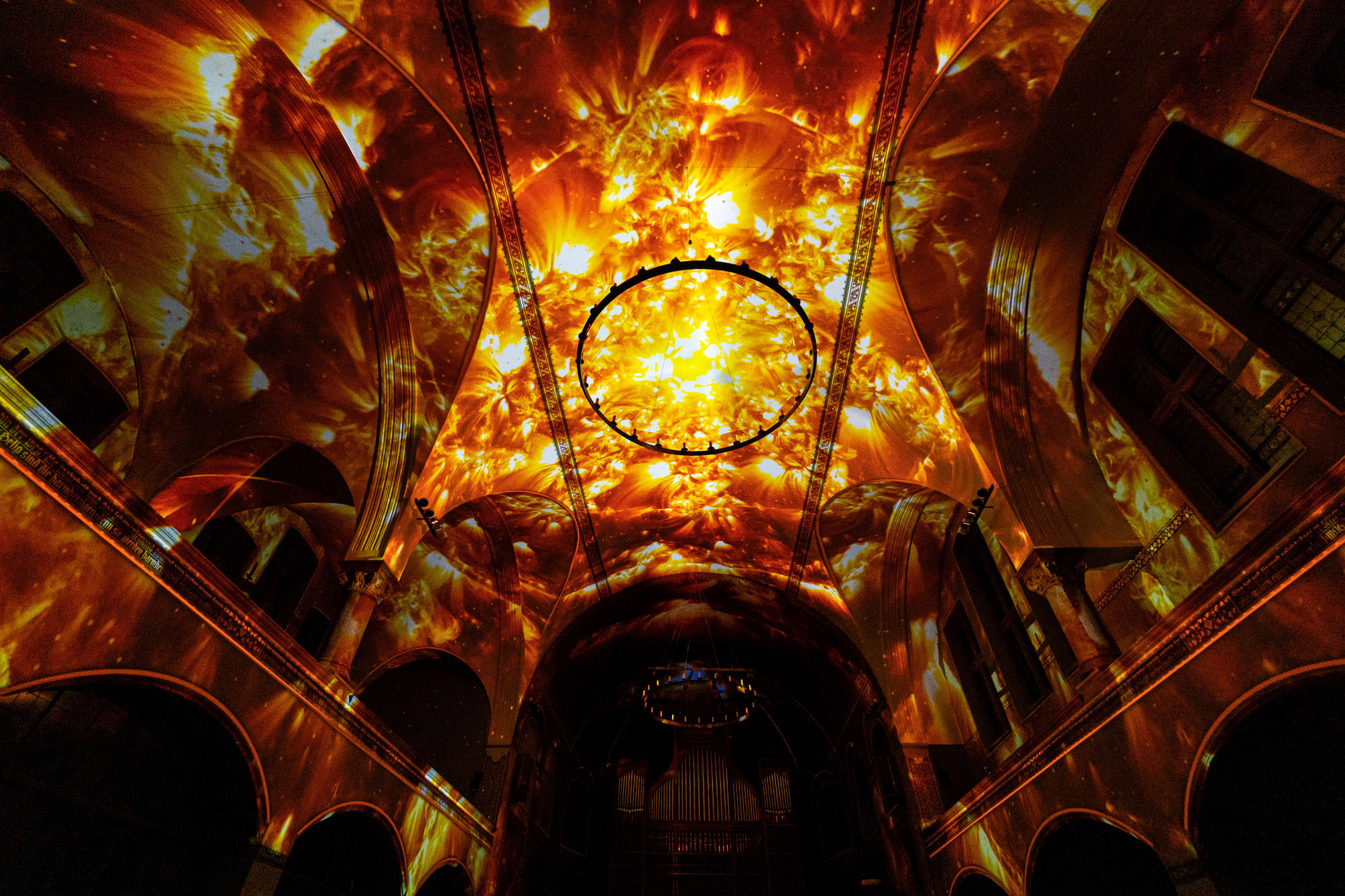 The church interior fully bathed in light