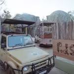 The Pods - entrance view with safari vehicles