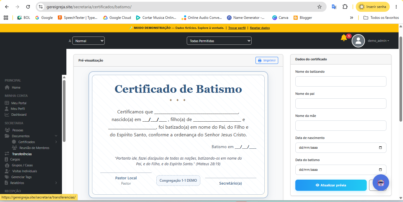 Gereigreja v1.12.0: Documentos da Secretaria mais completos, certificados aprimorados e estabilidade reforçada