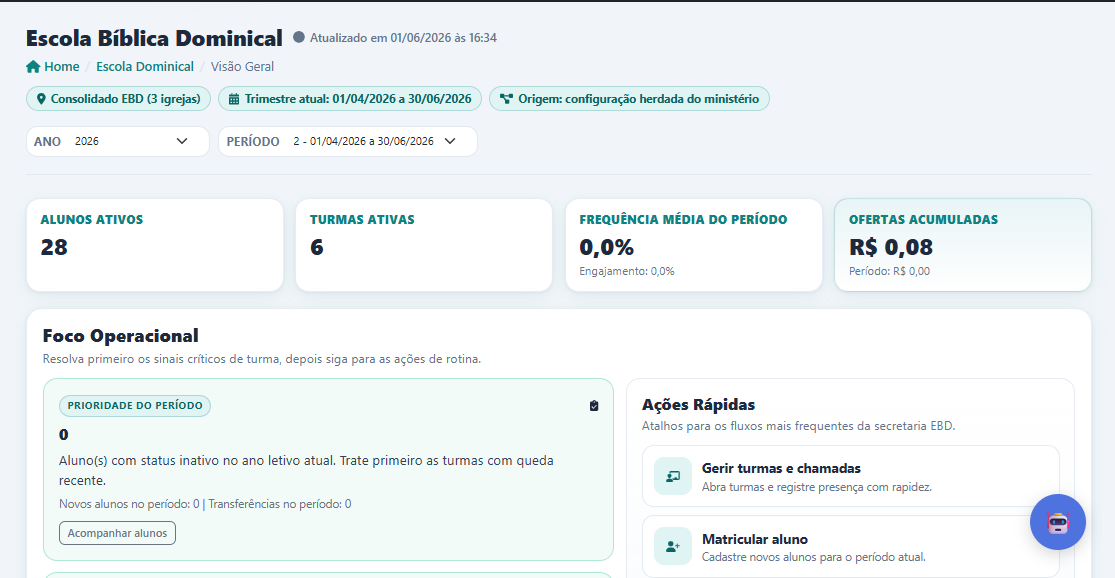 Gereigreja v1.13.12: mais segurança na Chamada da EBD e configuração local por igreja