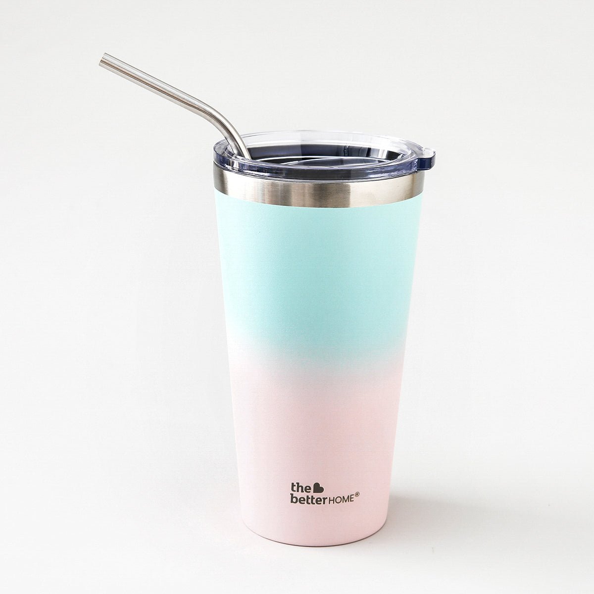 Rage Coffee - Insulated Double Wall Stainless Steel Tumbler with Straw - Blue Pink 450ml product image