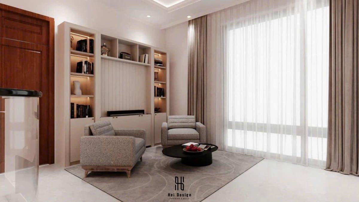 Phòng thờ nhà phố Bình Phước với chất liệu gỗ trầm và ánh sáng trang nghiêm