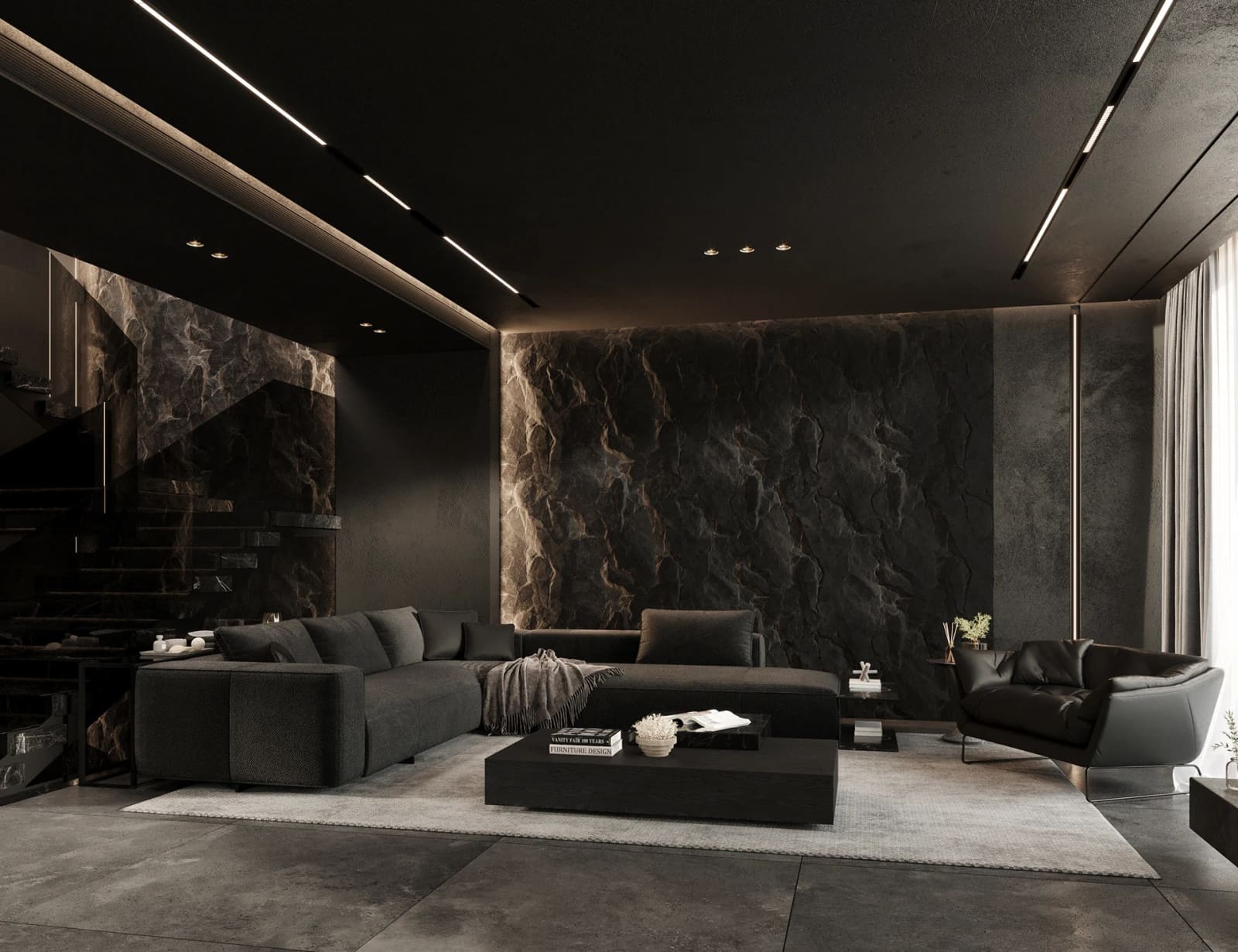 Thiết kế nội thất villa Bình Phước Dark Modern Luxury 400m2 – toàn cảnh không gian nội thất tổng thể
