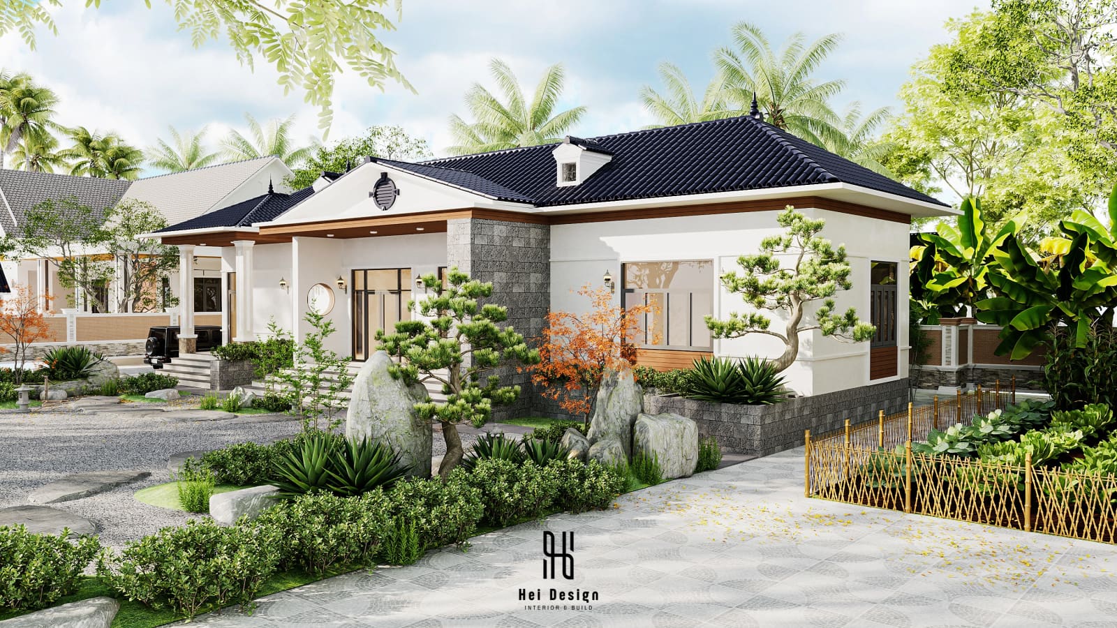 Hình ảnh thiết kế cảnh quan và mặt tiền nhà vườn hiện đại 310m2