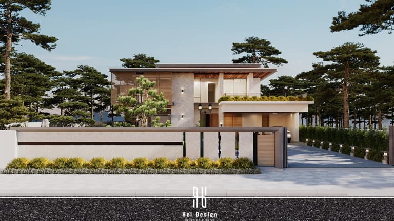 Thiết kế biệt thự hiện đại Villa Tân An Long An 440m2 – toàn cảnh mặt tiền công trình