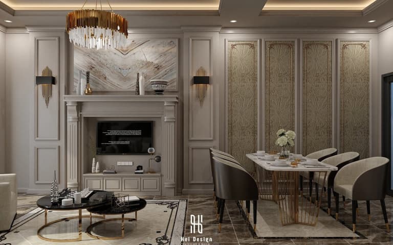 Thiết kế nội thất biệt thự Neo Classic The Pearl Riverside Bến Lức 350m2