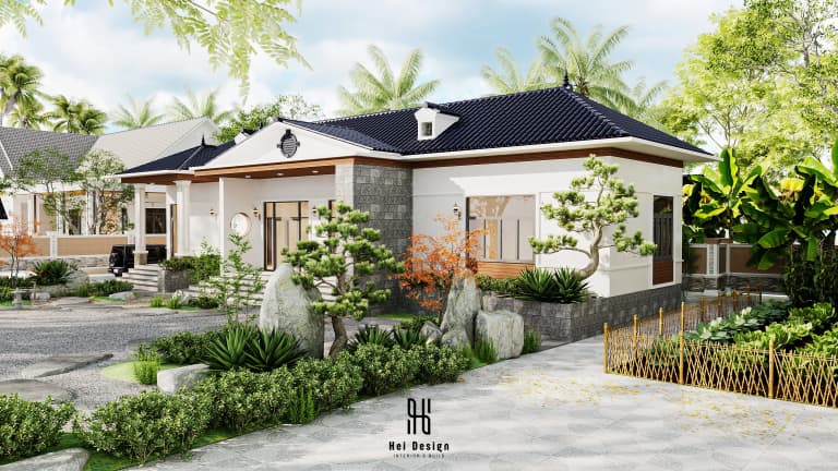 Hình ảnh thiết kế cảnh quan và mặt tiền nhà vườn hiện đại 310m2