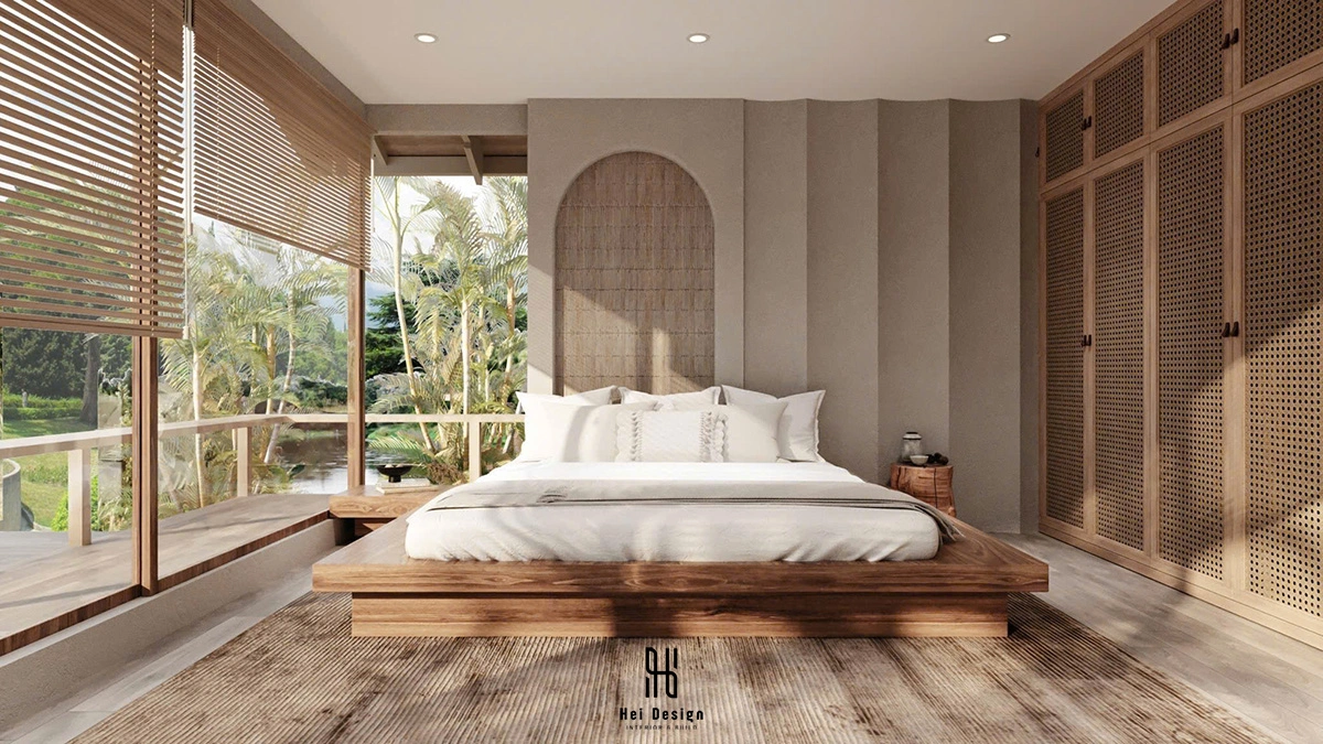 **Homestay Đăk Nông– Wabi Sabi**: Diện tích 100m², sử dụng nội thất gỗ tự nhiên 100%, hệ thống smart home tích hợp.