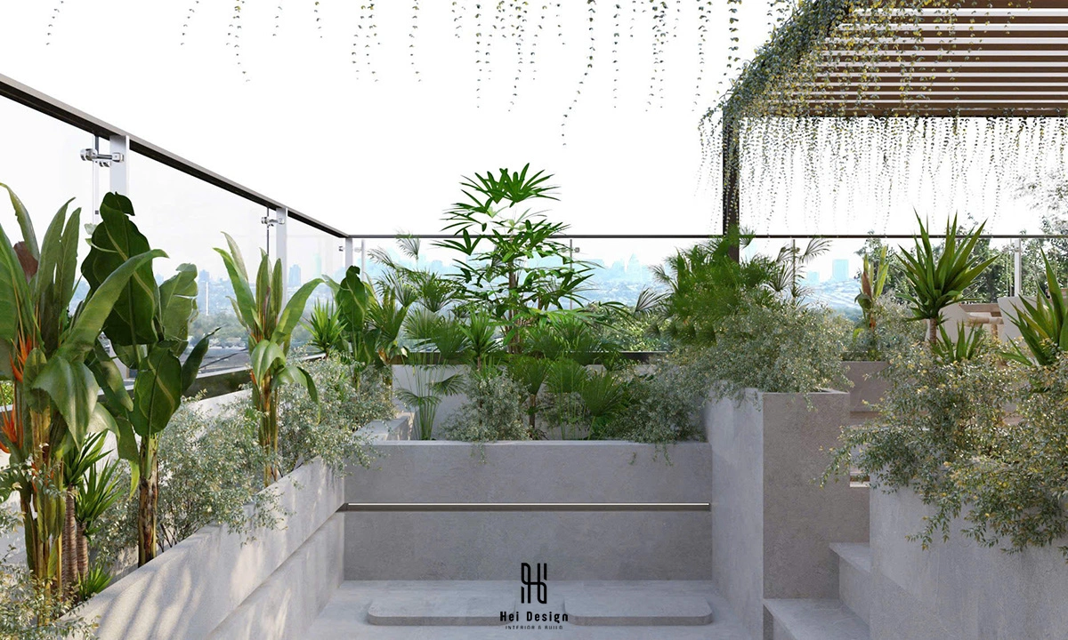Biệt thự Bình Tân 550m² — Chi tiết bồn tắm freestanding cạnh cửa sổ kính mờ